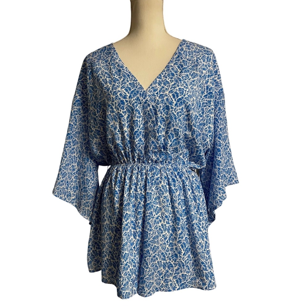 Pink Lily Blue Palm Print Shorts Romper Women's Small
